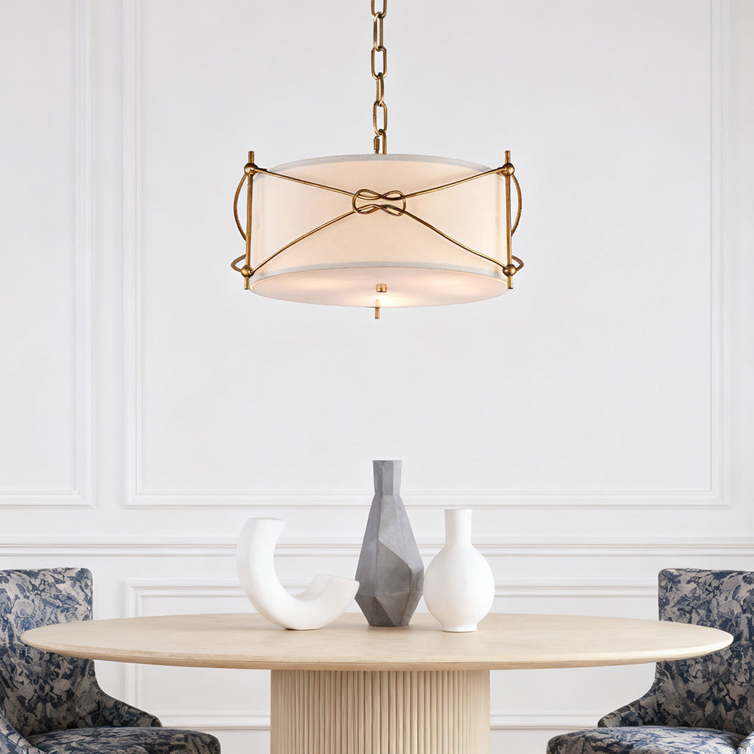 White Drum Pendant Light with a Polished Gold Stylish Ceiling Light