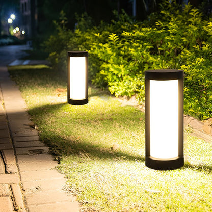 [Open-Box] Black Cylindrical LED Pathway Bollard Lights Solar and Wired Outdoor Lighting Solutions