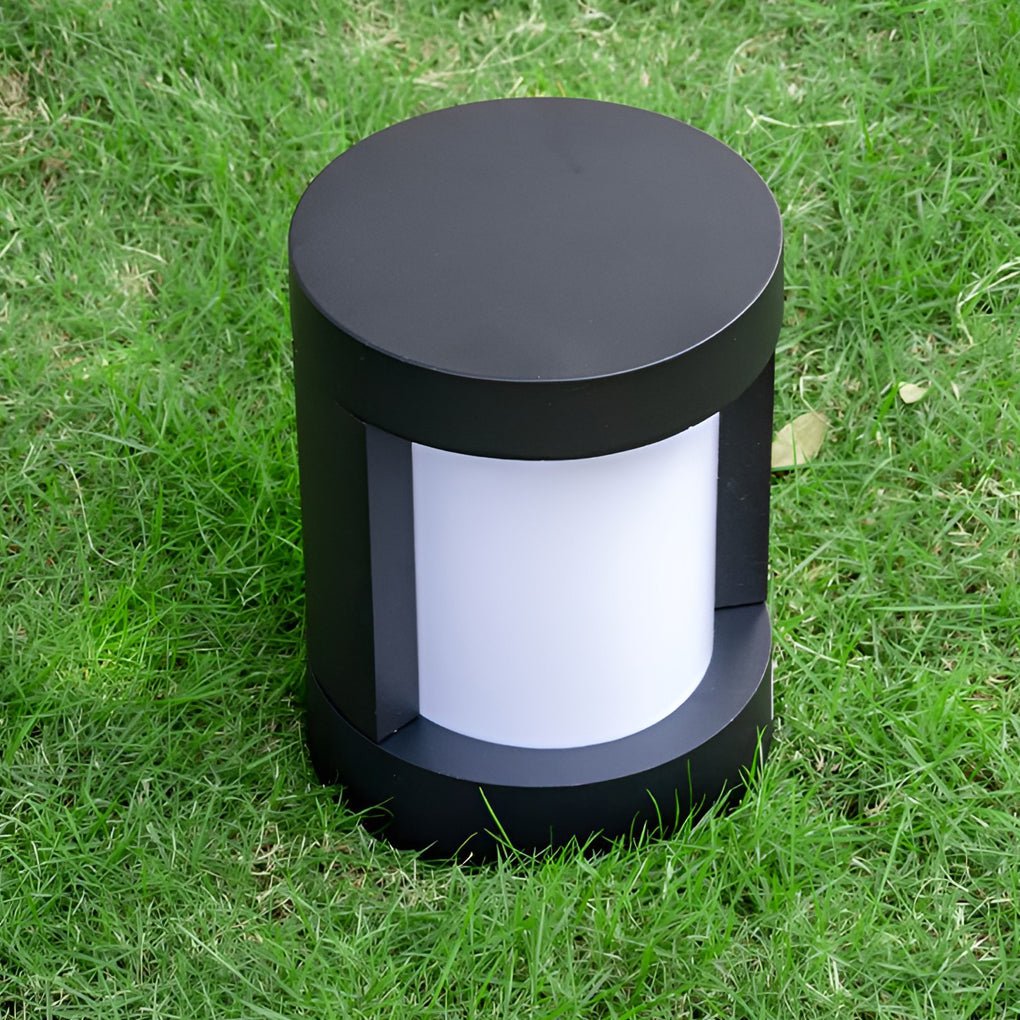 [Open-Box] Black Cylindrical LED Pathway Bollard Lights Solar and Wired Outdoor Lighting Solutions