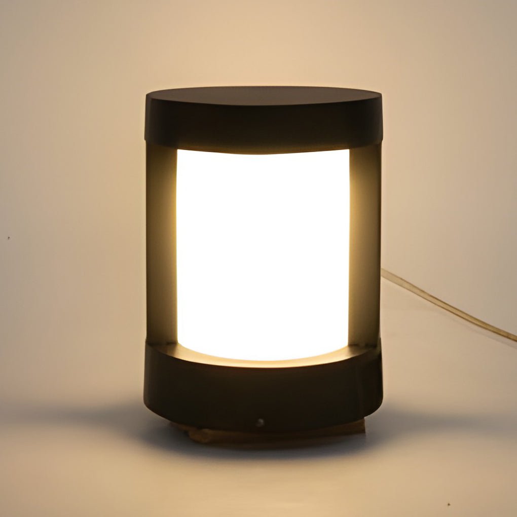 [Open-Box] Black Cylindrical LED Pathway Bollard Lights Solar and Wired Outdoor Lighting Solutions
