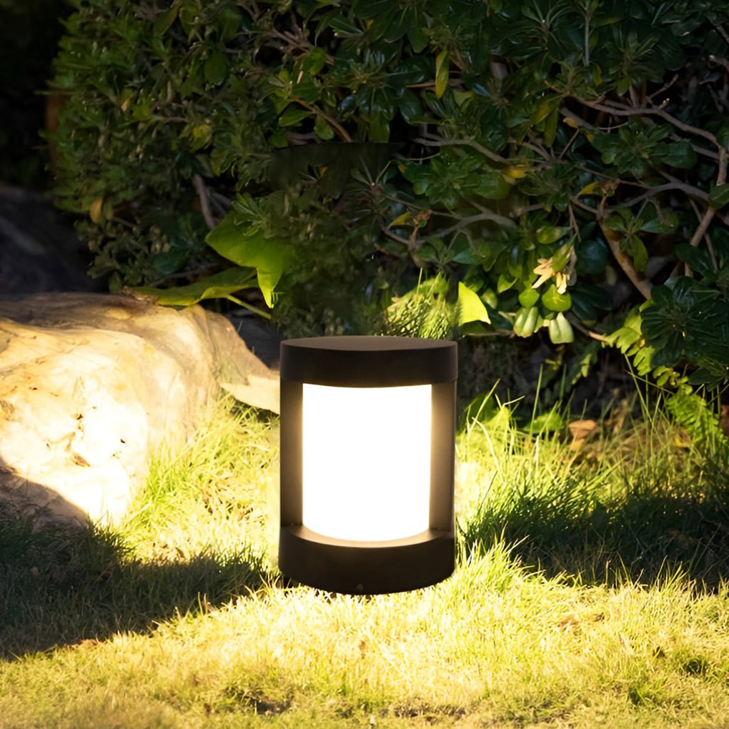 [Open-Box] Black Cylindrical LED Pathway Bollard Lights Solar and Wired Outdoor Lighting Solutions