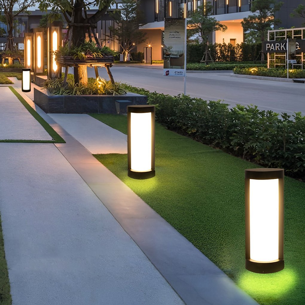 [Open-Box] Black Cylindrical LED Pathway Bollard Lights Solar and Wired Outdoor Lighting Solutions