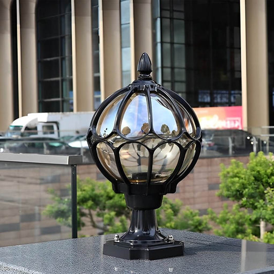[Open-Box]Outdoor Globe Pillar Lights Retro Glass Globe Copper Fence Post Light
