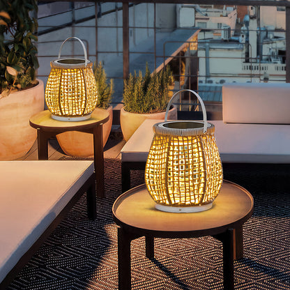 Woven Outdoor Lanterns Stylish with Handle Portable Patio Floor Lamp