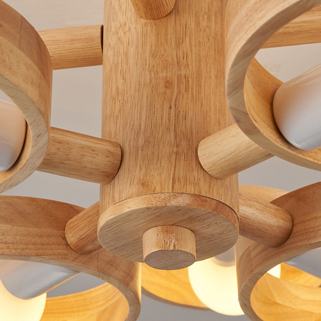 Wooden Chandeliers Scandinavian Style Creative Rubberwood LED Light