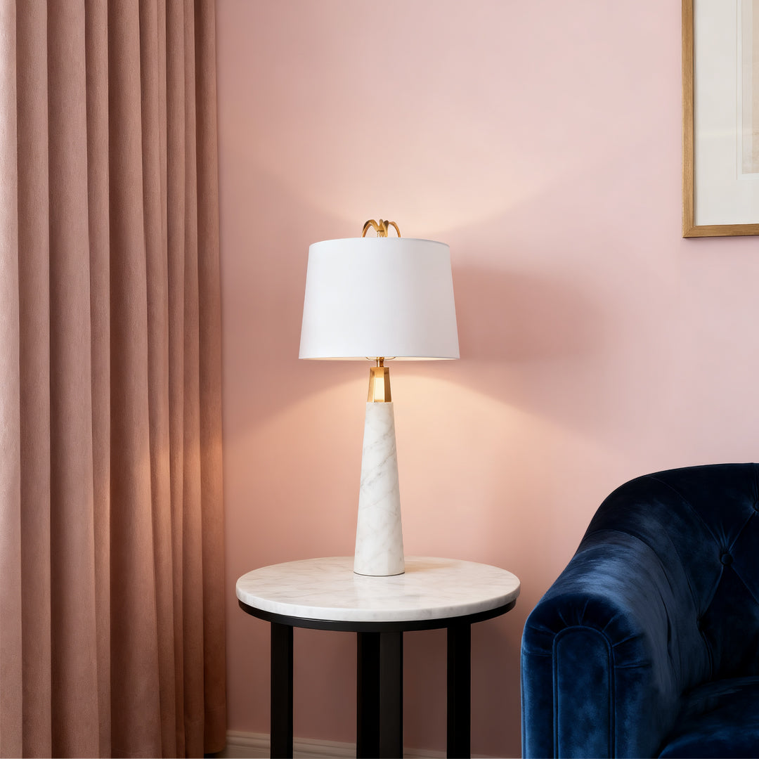 White Marble Table Lamp Elegant Luxury Nordic Tapered Stone Lamp
