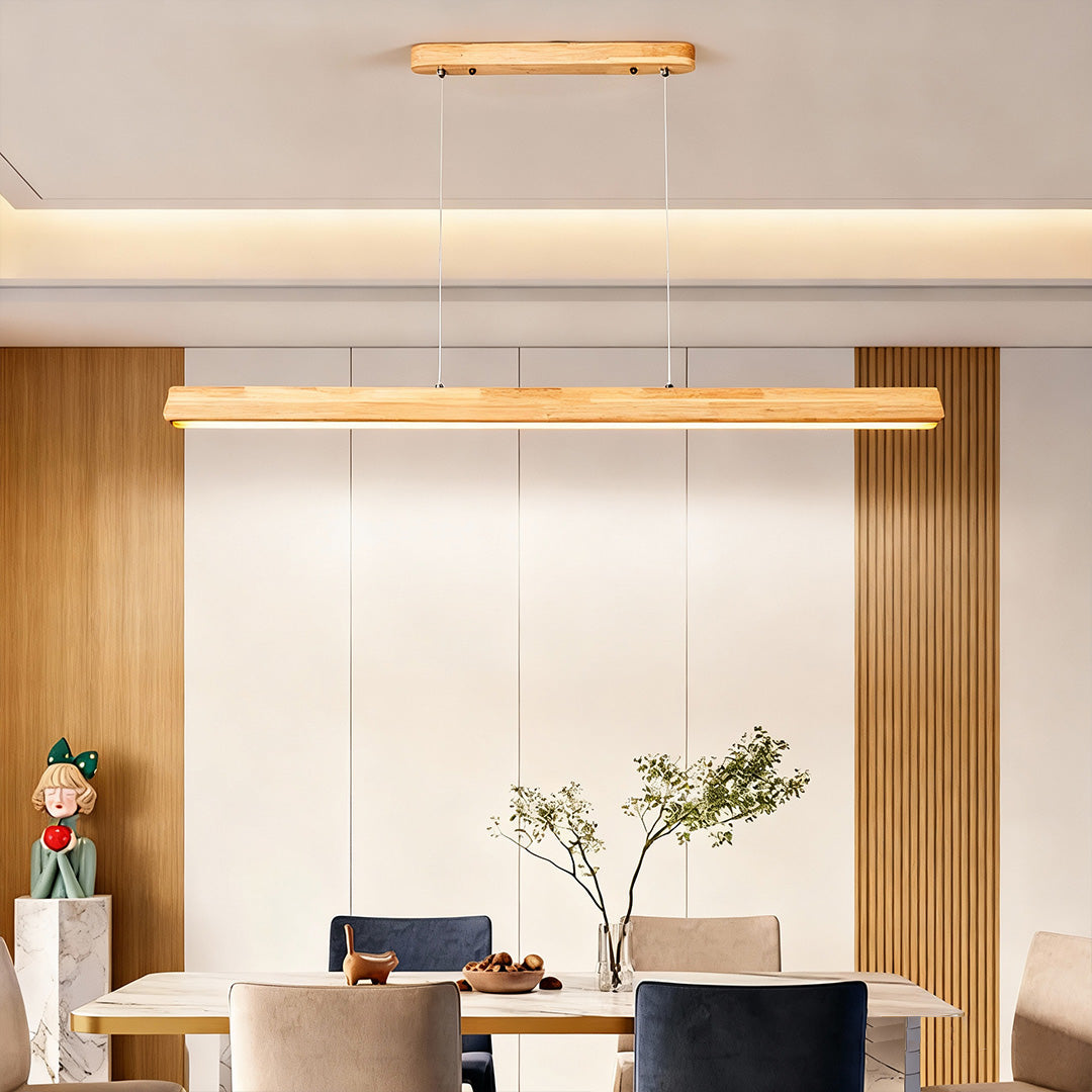 Wood Pendant Lights White PVC Shade Linear Long Strip Ceiling Light