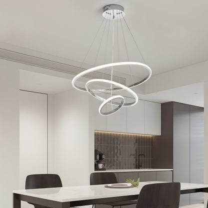 [Open-Box] Contemporary Hanging 3/4-Light Tiered Ring Chandelier - Chrome