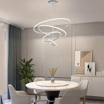[Open-Box] Contemporary Hanging 3/4-Light Tiered Ring Chandelier - Chrome