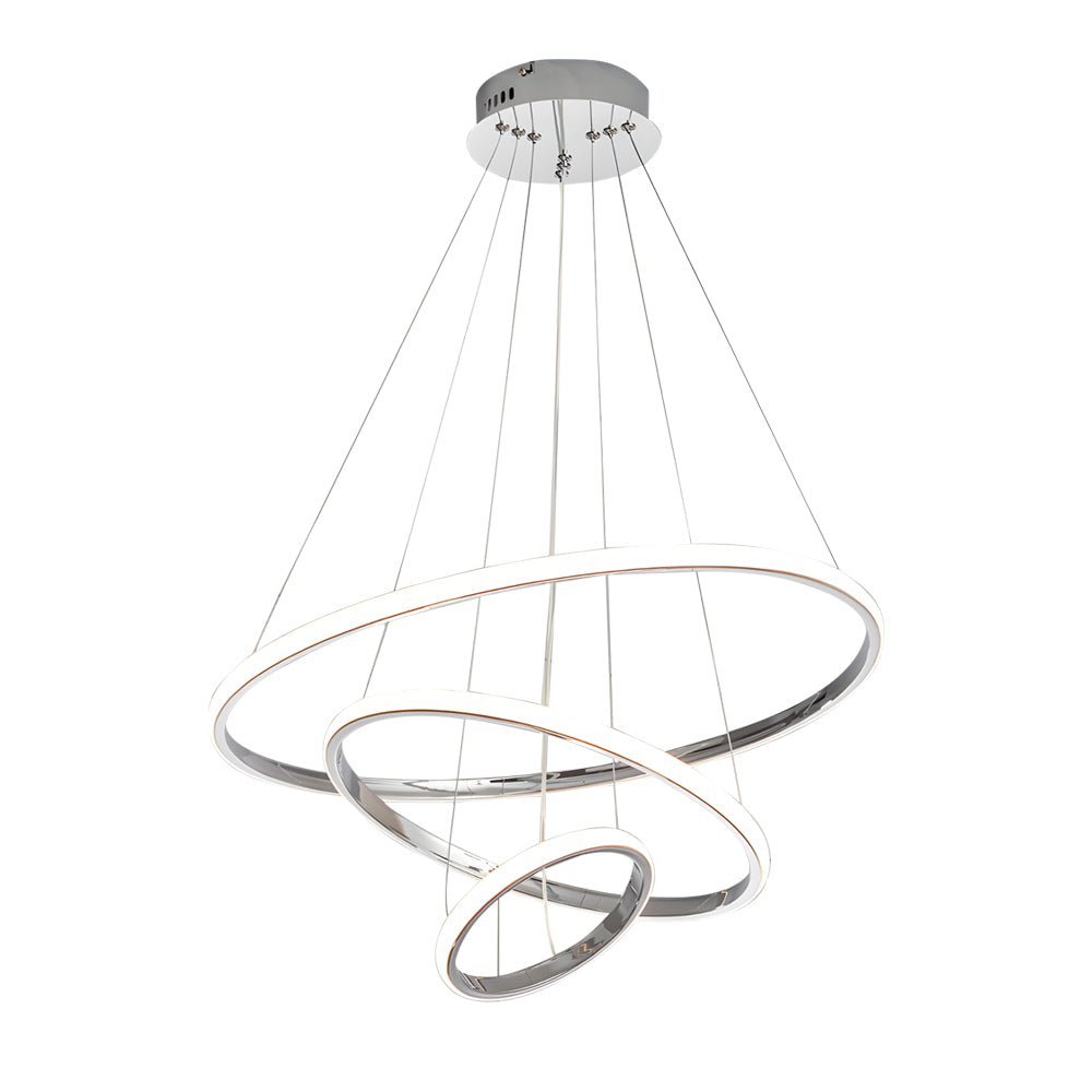 [Open-Box] Contemporary Hanging 3/4-Light Tiered Ring Chandelier - Chrome