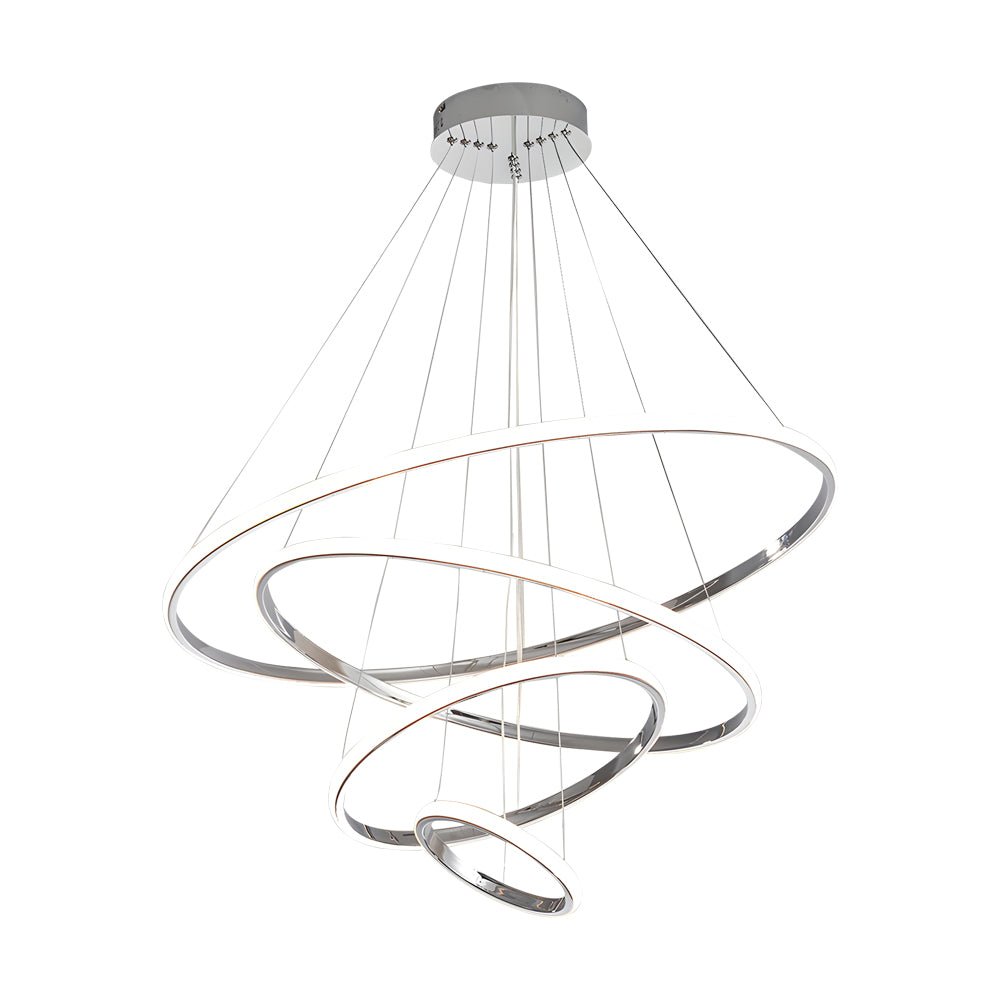 [Open-Box] Contemporary Hanging 3/4-Light Tiered Ring Chandelier - Chrome
