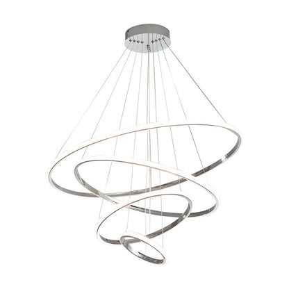 [Open-Box] Contemporary Hanging 3/4-Light Tiered Ring Chandelier - Chrome