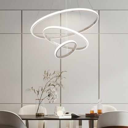 [Open-Box] Contemporary Hanging 3/4-Light Tiered Ring Chandelier - Chrome