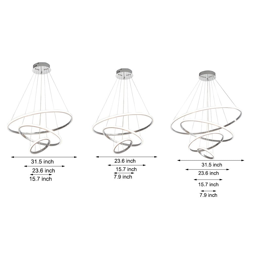 [Open-Box] Contemporary Hanging 3/4-Light Tiered Ring Chandelier - Chrome