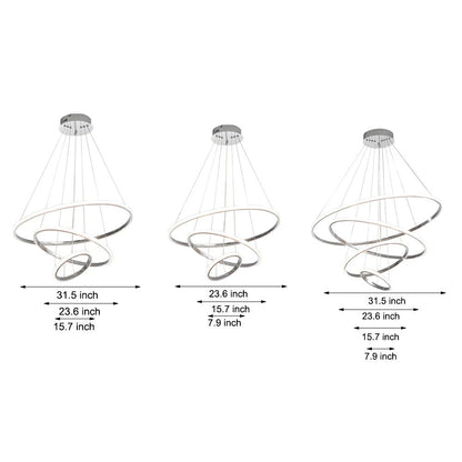 [Open-Box] Contemporary Hanging 3/4-Light Tiered Ring Chandelier - Chrome