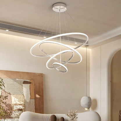 [Open-Box] Contemporary Hanging 3/4-Light Tiered Ring Chandelier - Chrome