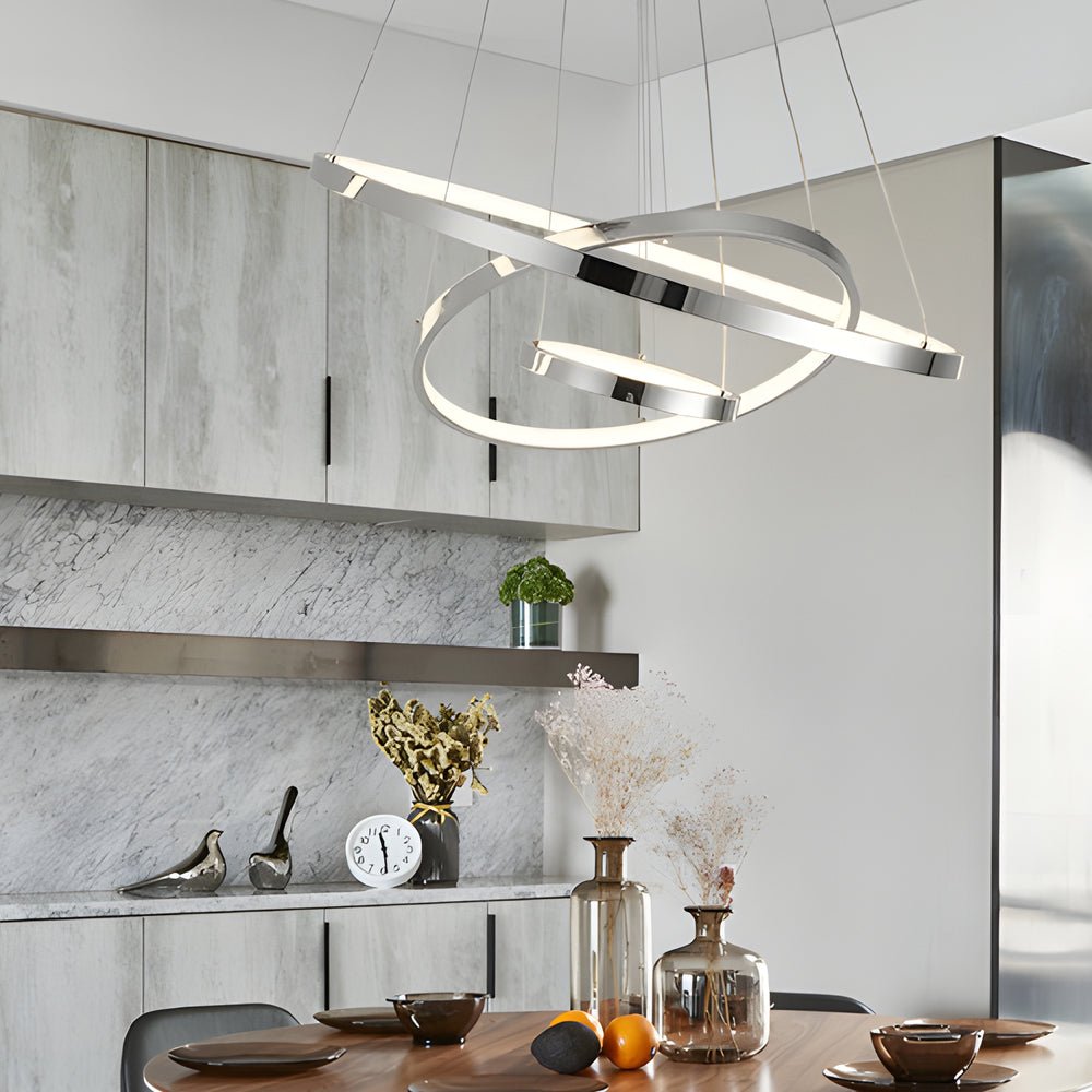 [Open-Box] Contemporary Hanging 3/4-Light Tiered Ring Chandelier - Chrome