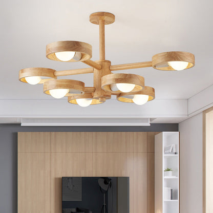 Wooden Chandeliers Scandinavian Style Creative Rubberwood LED Light