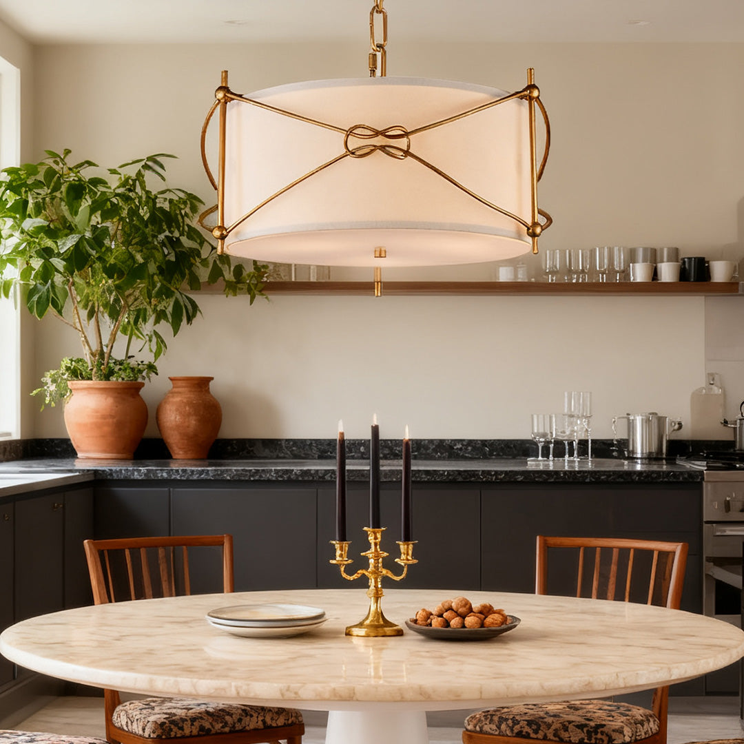 White Drum Pendant Light with a Polished Gold Stylish Ceiling Light