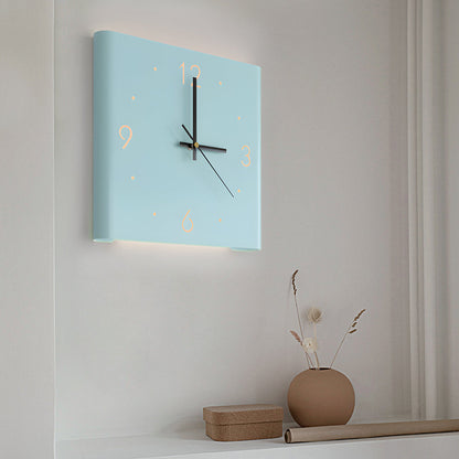 Wall Clock Lamp Modern Square Backlit Metal Light