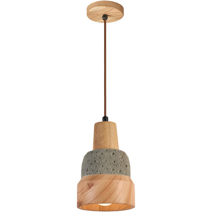 Wood Pendant Lighting Wabi-Sabi Retro Cement Ceiling Light