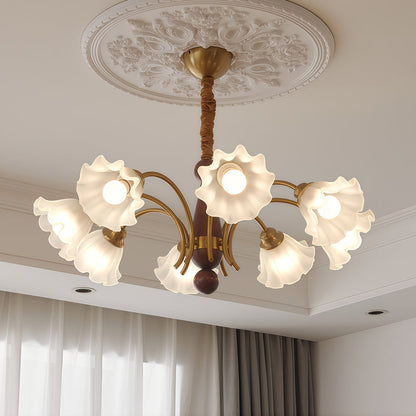 Vintage Glass Chandelier Flower Shades Ceiling Light