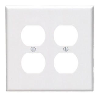 2-Gang Duplex Outlet/Receptacle Wallplate, Midway Size, Thermoset, White