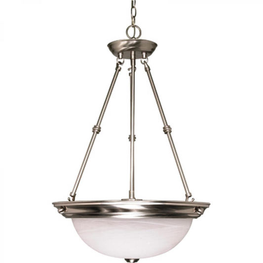 3 Light - 15" Pendant with Alabaster Glass - Brushed Nickel Finish