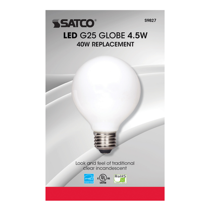 4 Watt G25 LED; Soft white finish; Medium base; 2700K; 350 Lumens; 120 Volt