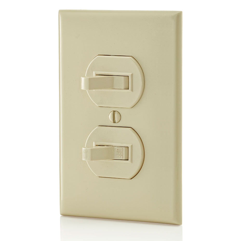 15 Amp, 120/277 Volt, Duplex Style Single-Pole / 3-Way AC Combination Switch, Residential/Commercial Specification Grade, Non-Grounding, Side Wired, Ivory