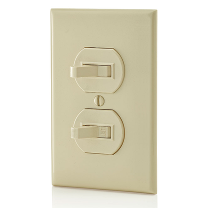 15 Amp, 120/277 Volt, Duplex Style Single-Pole / 3-Way AC Combination Switch, Residential/Commercial Specification Grade, Non-Grounding, Side Wired, Ivory