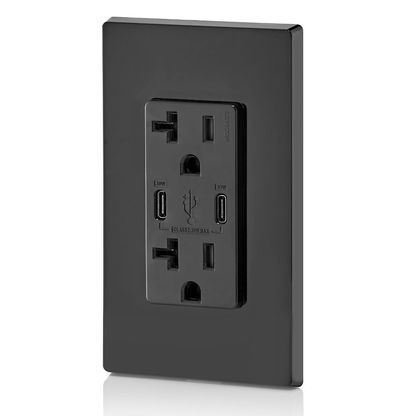 30W (6A) USB Dual Type-C/C Power Delivery Wall Outlet Charger with 20A Tamper-Resistant Outlet