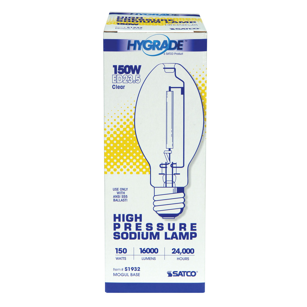 150 Watt; High Pressure Sodium HID; Mogul base; ED23 1/2; Clear; 22 CRI; 2100K
