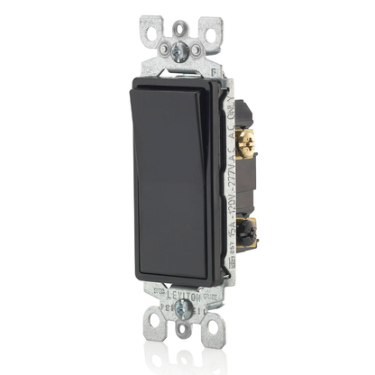 15 Amp Decora Rocker 3-Way Switch, Grounding, Black