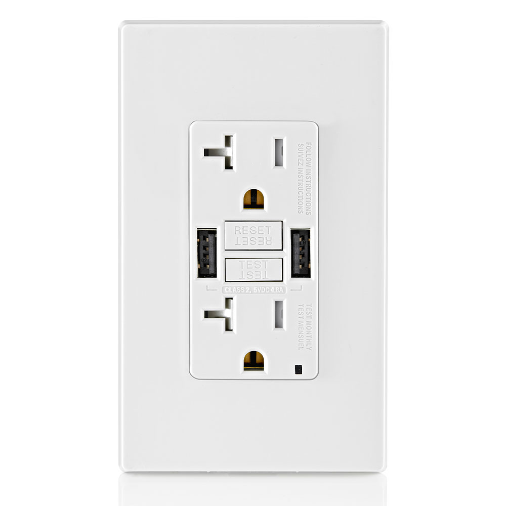 20A SmartlockPro® GFCI Combination 24W(4.8A) Type A USB In-Wall Charger Outlet
