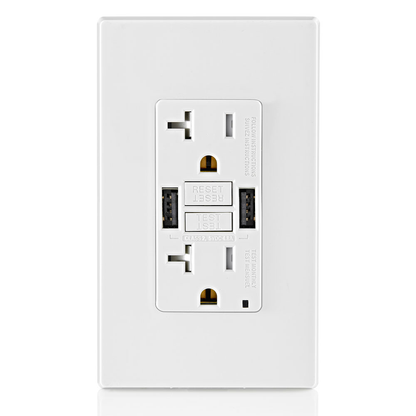 20A SmartlockPro® GFCI Combination 24W(4.8A) Type A USB In-Wall Charger Outlet