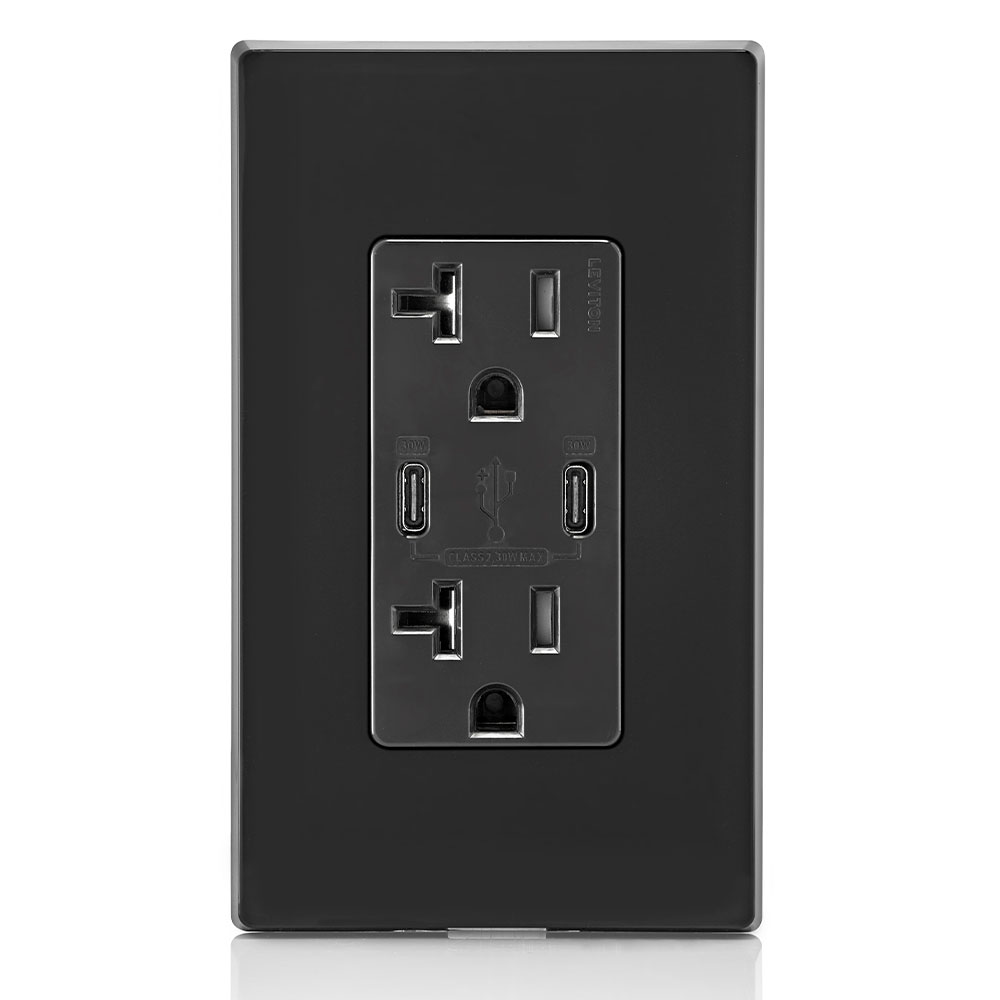 30W (6A) USB Dual Type-C/C Power Delivery Wall Outlet Charger with 20A Tamper-Resistant Outlet