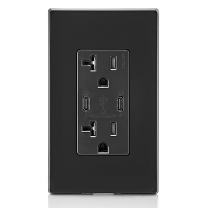 30W (6A) USB Dual Type-C/C Power Delivery Wall Outlet Charger with 20A Tamper-Resistant Outlet