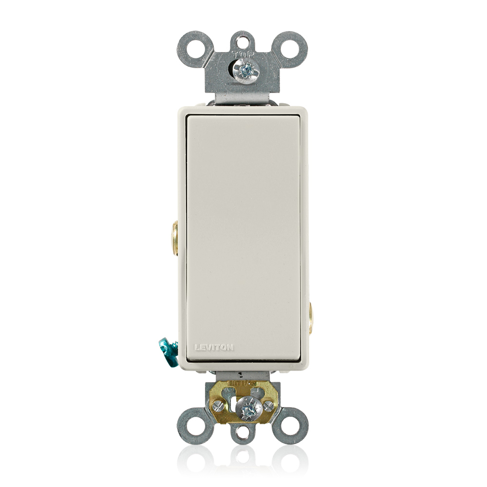 15 Amp, 120/277 Volt, Decora Plus Rocker Single-Pole AC Quiet Switch, Commercial Spec Grade, Self Grounding, Back & Side Wired, - Light Almond