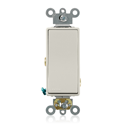 15 Amp, 120/277 Volt, Decora Plus Rocker Single-Pole AC Quiet Switch, Commercial Spec Grade, Self Grounding, Back & Side Wired, - Light Almond