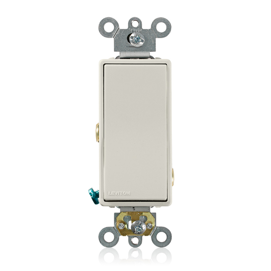15 Amp, 120/277 Volt, Decora Plus Rocker Single-Pole AC Quiet Switch, Commercial Spec Grade, Self Grounding, Back & Side Wired, - Light Almond