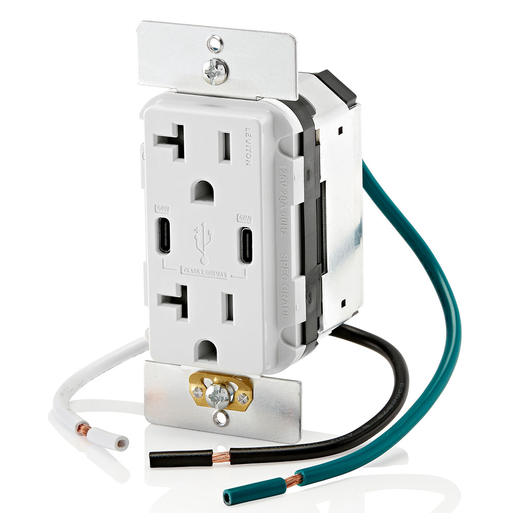 60W (6A) USB Dual Type-C/C Power Delivery Wall Outlet Charger with 20A Tamper-Resistant Outlet