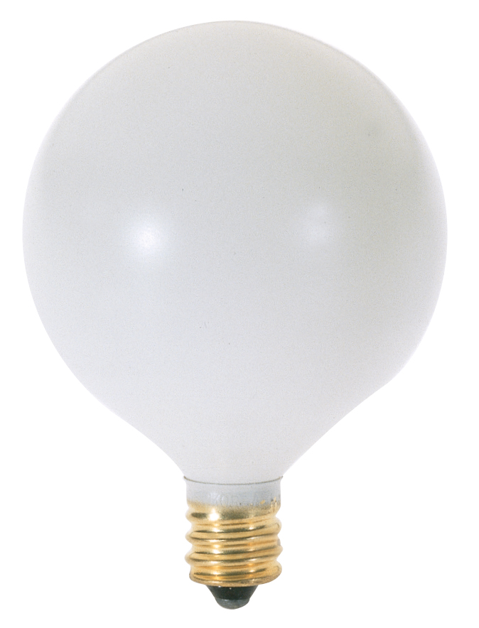 15 Watt G16 1/2 Incandescent; Satin White; 1500 Average rated hours; 94 Lumens; Candelabra base; 120 Volt