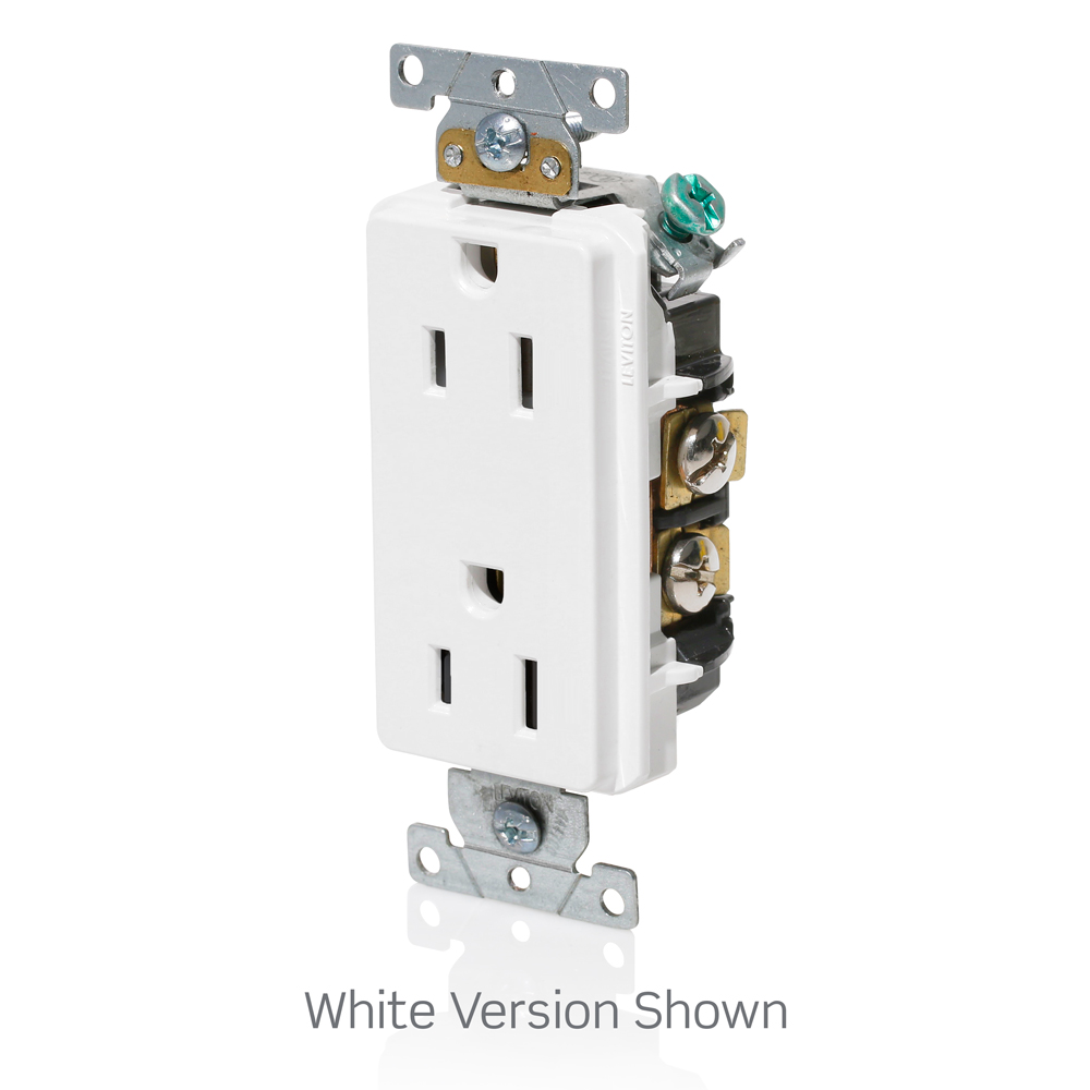 15 Amp Decora Plus Duplex Receptacle/Outlet, Industrial Grade, Self-Grounding