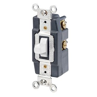 20 Amp, 120/277 Volt, Toggle Double-Throw Ctr-OFF Maintained Contact Single-Pole AC Quiet Switch, Extra Heavy Duty Spec Grade, Grounding, Back & Side Wired, - White