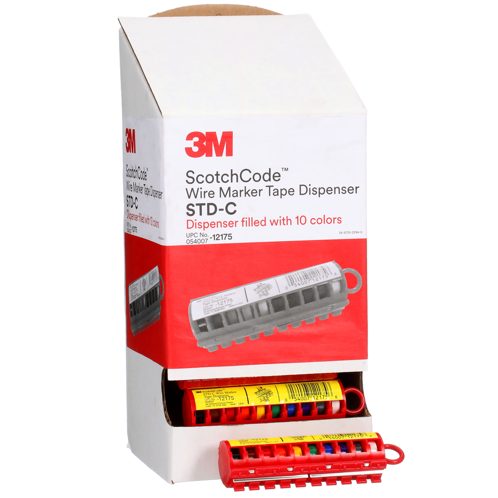 3M ScotchCode Wire Marker Tape Dispenser with Tape STD-C, compact design for easy handling, 25/Case