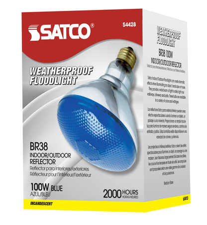 100 Watt BR38 Incandescent; Blue; 2000 Average rated hours; Medium base; 120 Volt