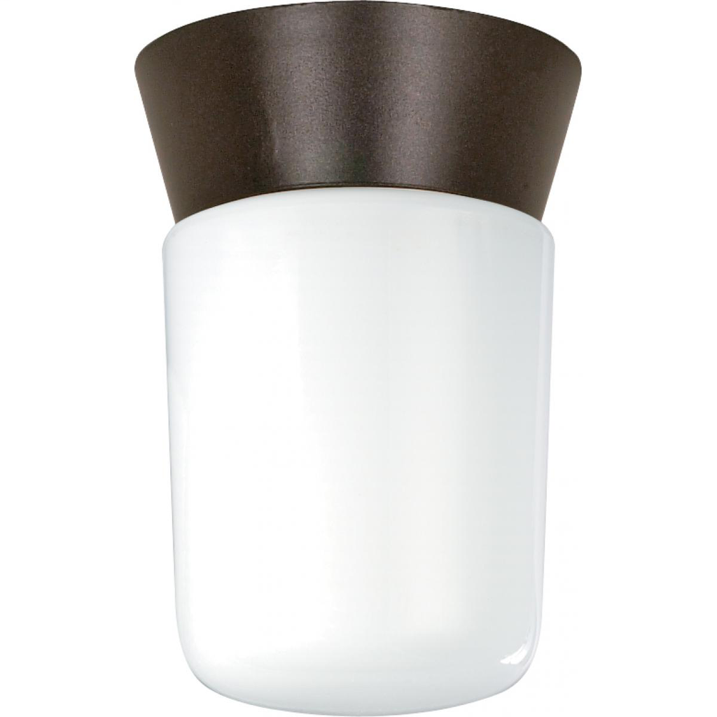 1 Light - 8" Utility Ceiling with White Glass - Bronzotic Finish