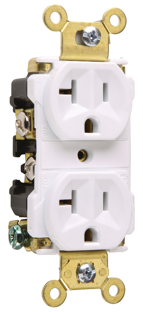 20A 125V Industrial Extra Heavy Duty Spec-Grade Duplex Receptacle, Back and Side Wire, White