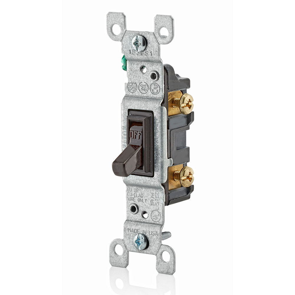 15 Amp Single-Pole Toggle Switch, Grounding, Brown